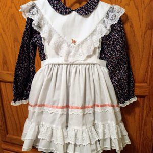 Bryan Dress with Pinafore, Blue with roses and white. Kid size 4.